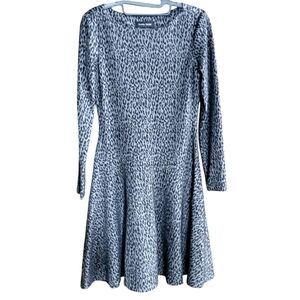 Ivanka Trump Bk/Grey Animal Print L/S Drapey Knit Dress w/Flare Skirt sz4